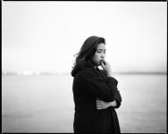black and white film photography portrait woman by lake - Mamiya RZ67 - Kodak Trix400.jpg